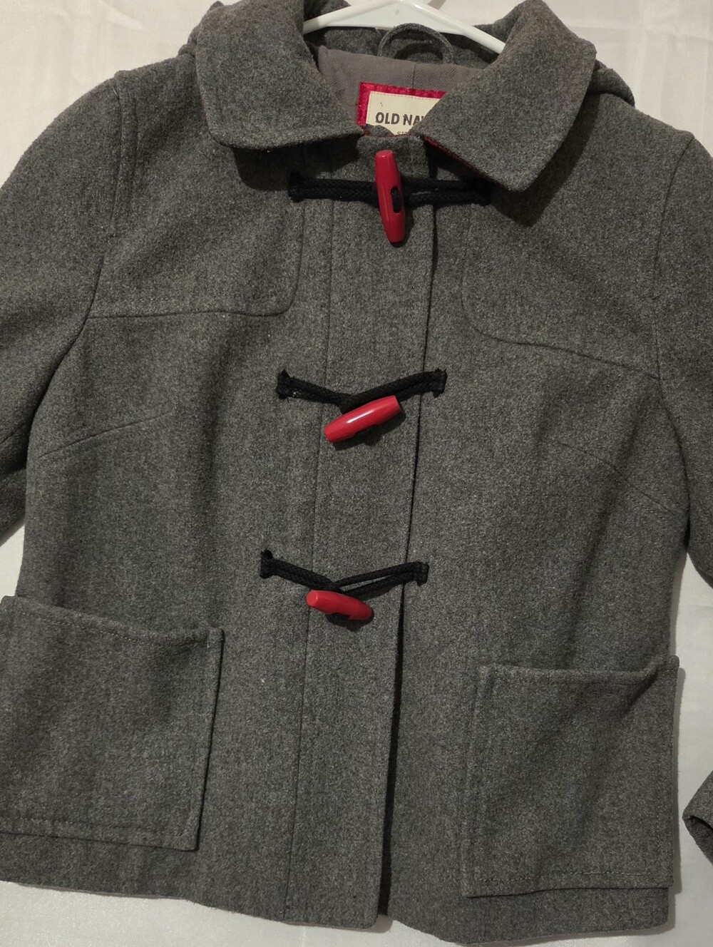 Old Navy Gray Pea Coat with Red Toggle Accents. Girls S Petite